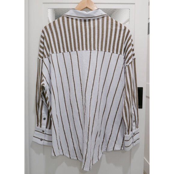 NWT Wild Palms Button Shirt 100% Cotton Long Sleeve Stripe Beach Stretchy - Picture 3 of 4